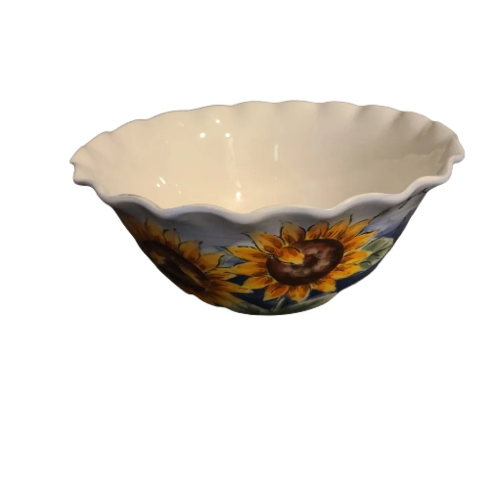 *NEW Blue Sunflower Serving Bowl with writing.